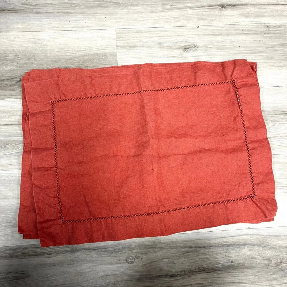 Pottery Barn 4 Pc Rectangle Terracotta 100% Linen Hemstitch Placemats 20